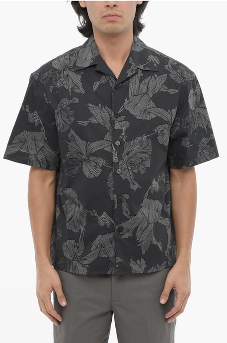 Floral-Motif Boxy Fit Shirt with Hidden Closure in Gray - Image 1