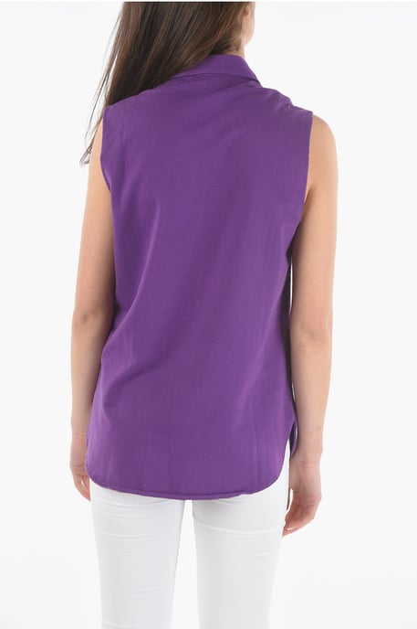 Cotton Sleeveless Maxi Shirt with Double Breast Pockets in Violet - Image 2