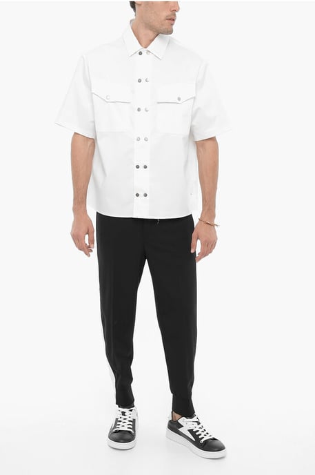 Short Sleeved Boxy Fit Shirt with Double Breast Pocket in White - Image 3