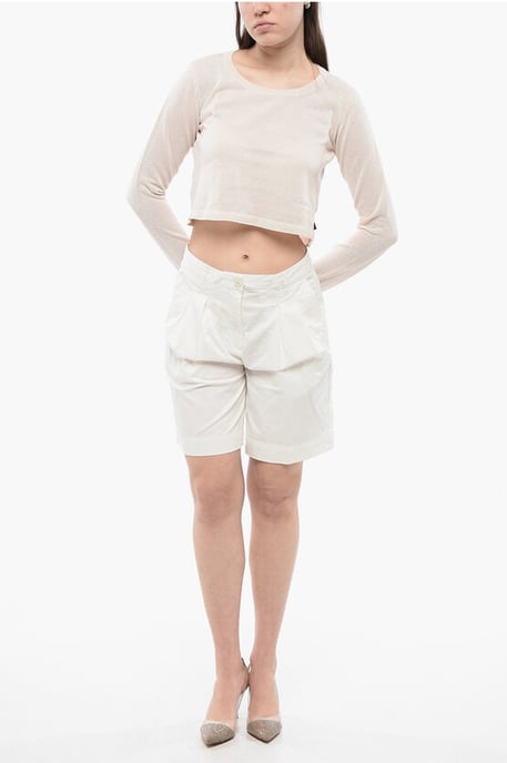 Double Pleated Stretch Shorts in White - Image 4