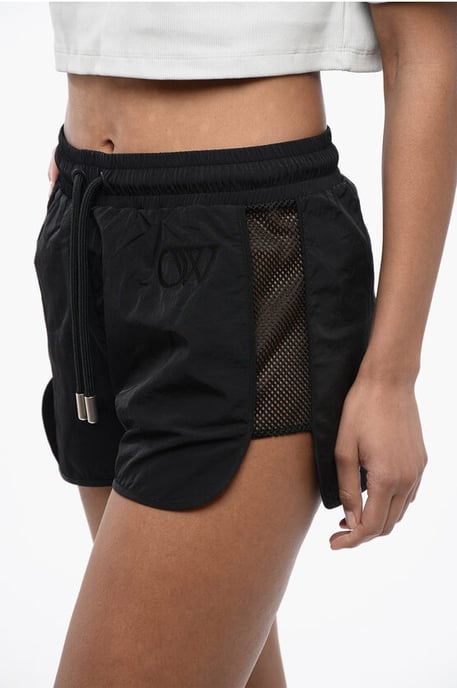 Nylon CRISPY Shorts with Mesh Side Band in Black - Image 3