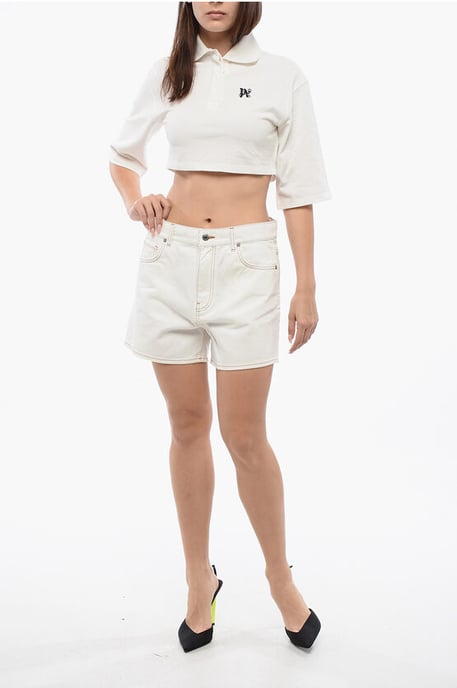 Högmidjade vintage-jeanshorts i vitt - Image 4