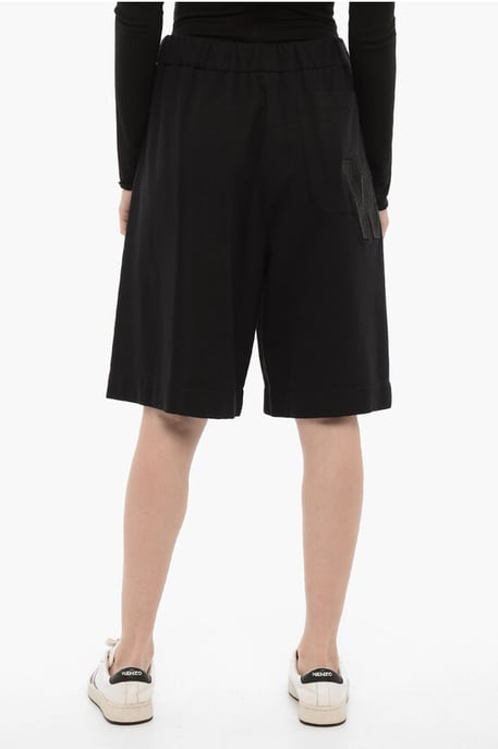 Cotton Shorts with Patch in Black - Image 2