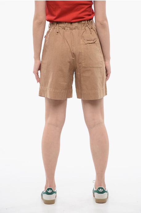 Linnenmix shorts met elastische tailleband in beige - Image 2