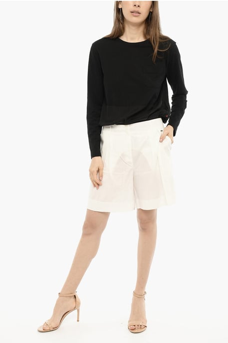 Dubbel geplooide shorts met riemlussen in wit - Image 4