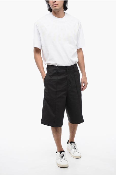 Multipocketed Cotton Blend Shorts with Belt Loops in Black - Image 3