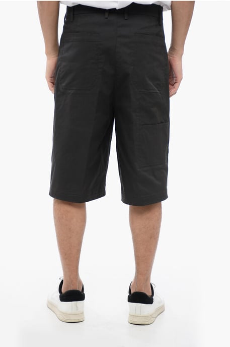 Multipocketed Cotton Blend Shorts with Belt Loops in Black - Image 4