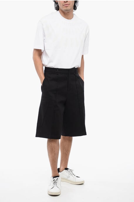 Stretch Cotton Chinos Shorts with Belt Loops in Black - Image 3