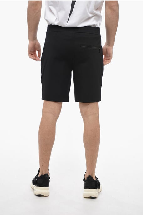 Low-Waist Loose Fit VARSITY Shorts with Elastic Inserts in Black - Image 2
