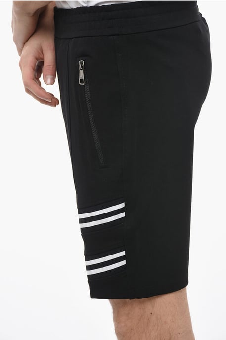 Low-Waist Loose Fit VARSITY Shorts with Elastic Inserts in Black - Image 3