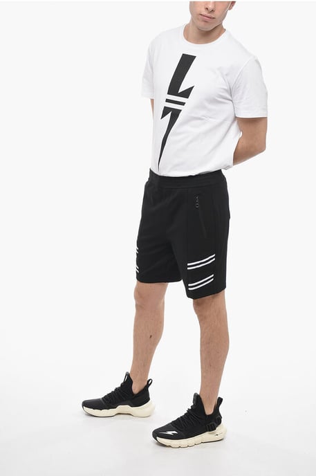 Low-Waist Loose Fit VARSITY Shorts with Elastic Inserts in Black - Image 4