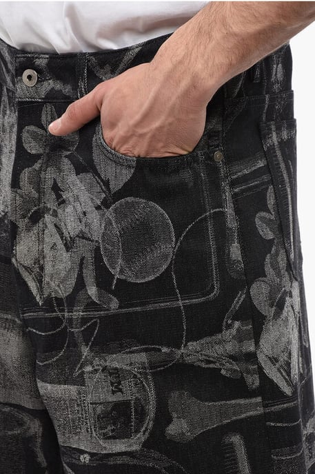 Högmidjade XRAY-jeanshorts i grått med jacquardmönster - Image 3