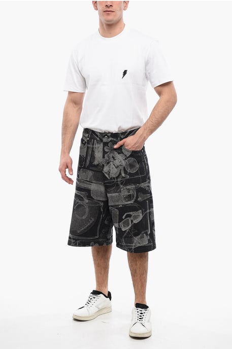 Högmidjade XRAY-jeanshorts i grått med jacquardmönster - Image 4