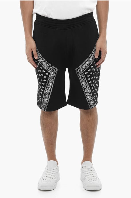 Neoprene MODERNIST Bermuda Shorts met Bandana Motief Details in Zwart - Image 1