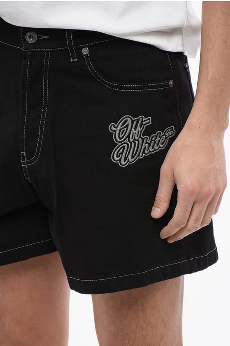 Mörkt tvättade shorts med logotypbroderi i svart - Image 3