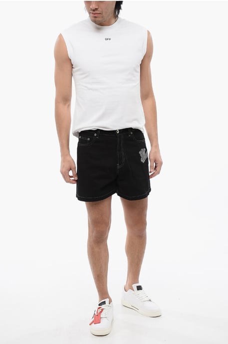 Mörkt tvättade shorts med logotypbroderi i svart - Image 4