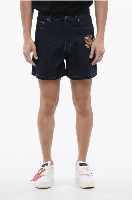 Raw Wash 90SLOGO Broderade Jeansshorts i Blå - Image 1