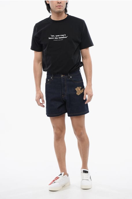 Raw Wash 90SLOGO Broderade Jeansshorts i Blå - Image 4