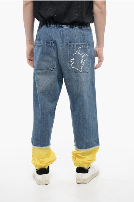 BALMAIN X POKEMON Denim Gaucho Shorts with Elastic Waistband in Light blue - Image 2
