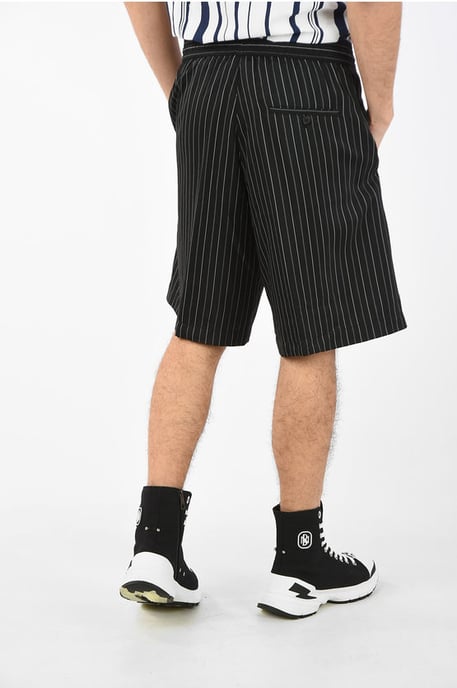 Svarta pennrandiga shorts med dragsko i midjan - Image 2