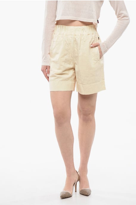 Linen Blend Shorts with Elastic Waistband in Beige - Image 1