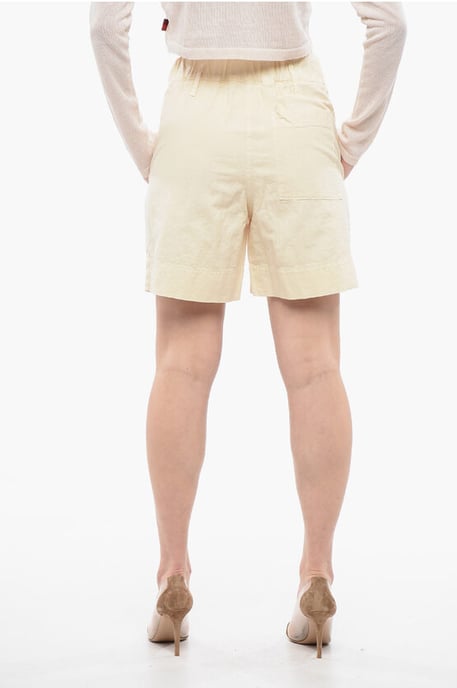Linen Blend Shorts with Elastic Waistband in Beige - Image 2