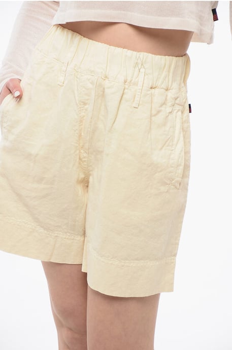 Linen Blend Shorts with Elastic Waistband in Beige - Image 3