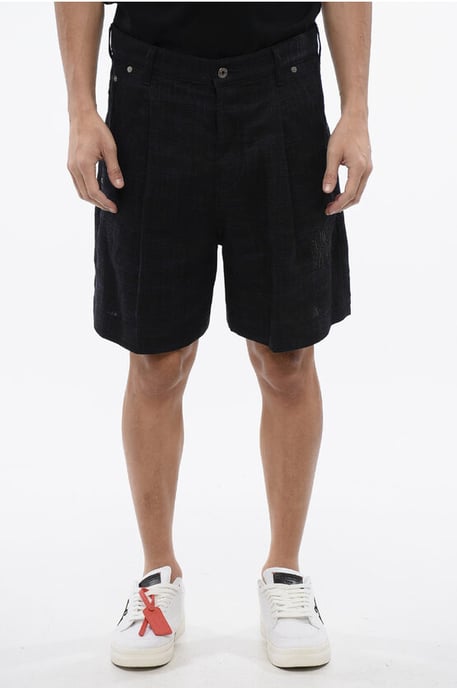 Embroidered 90SLOGO Linen Shorts in Blue - Image 1