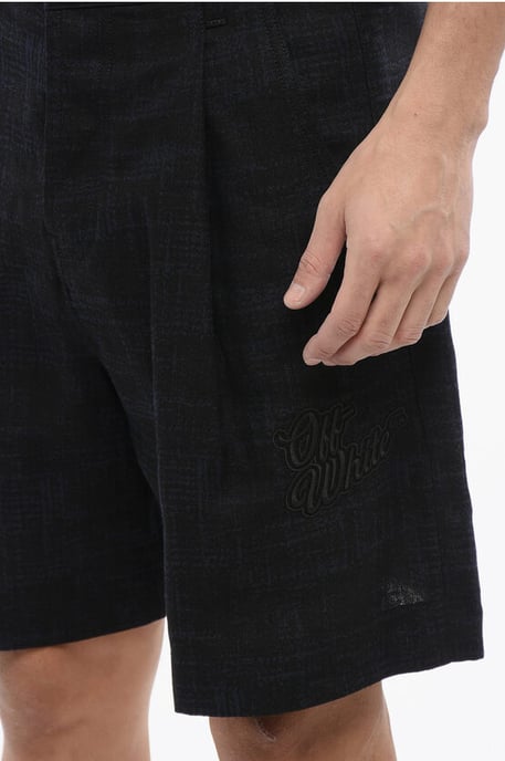 Embroidered 90SLOGO Linen Shorts in Blue - Image 3