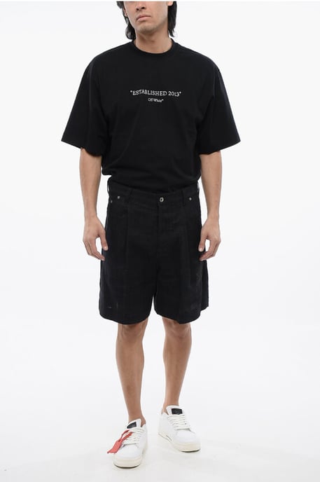 Embroidered 90SLOGO Linen Shorts in Blue - Image 4