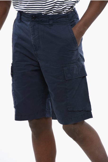 Cotton Cargo Shorts with Belt Loops in Blue - Image 3