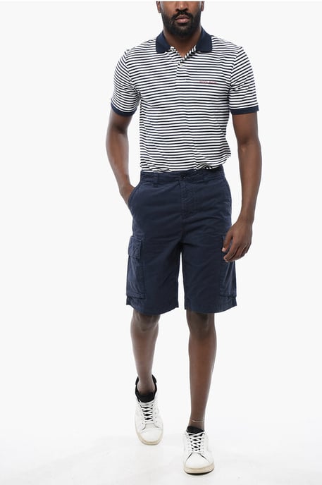 Cotton Cargo Shorts with Belt Loops in Blue - Image 4