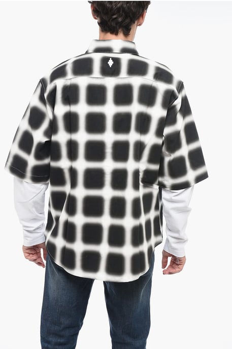 Snap Buttoned BLURRED CHECK Cotton Shirt in Black & White - Image 2