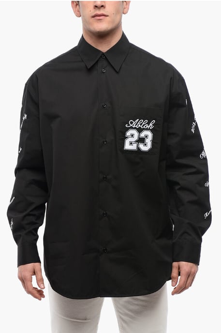 Broderad 23 bomullsskjorta i svart - Image 1