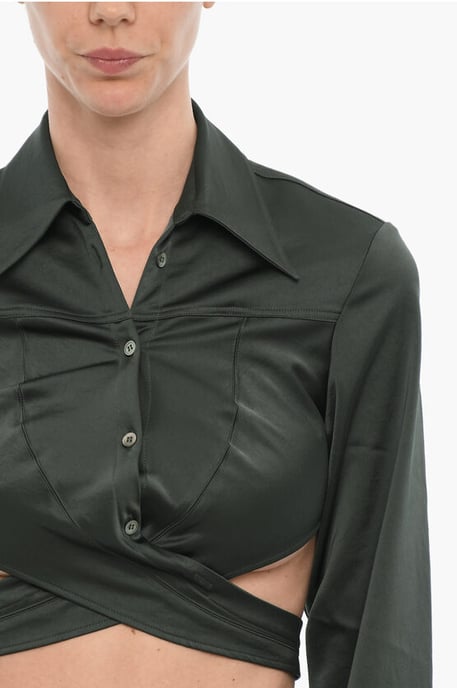 Satijnen crop top met wikkeldetail in groen - Image 3