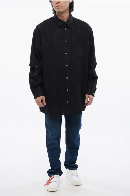Linen Shirt With Removable Shirt in Blue - Image 4