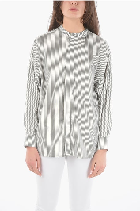 Striped Oversized Shirt with Breast Pocket in Gray - Image 1