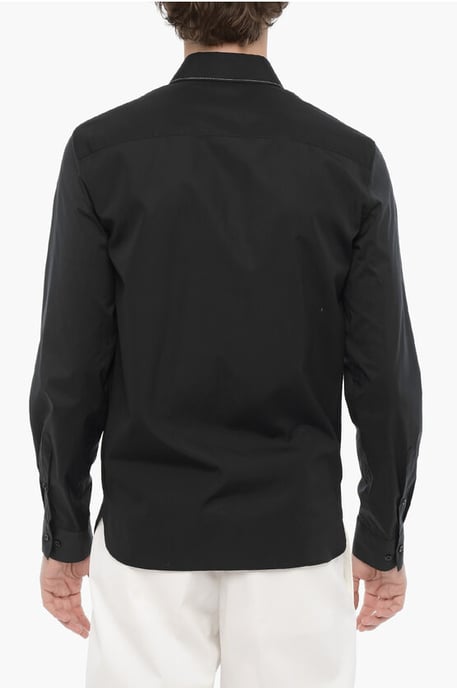 Slim Fit CUT OUT BOLT Shirt with Hidden Buttoning in Black - Image 2