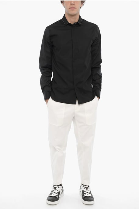 Slim Fit CUT OUT BOLT Shirt with Hidden Buttoning in Black - Image 4