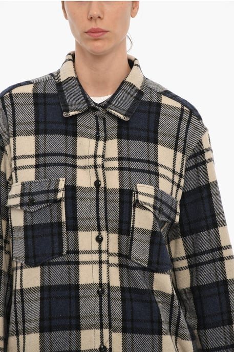 Plaid Motif EXPLORER Overshirt with Double Breast Pocket and in Blue - Image 3
