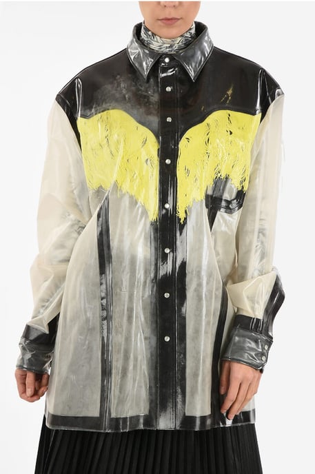 MM0 Lacquer Oversize Shirt with Snap Button in Bianco, Grigio - Image 1