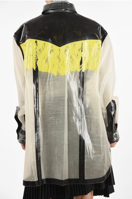 MM0 Lacquer Oversize Shirt with Snap Button in Bianco, Grigio - Image 2