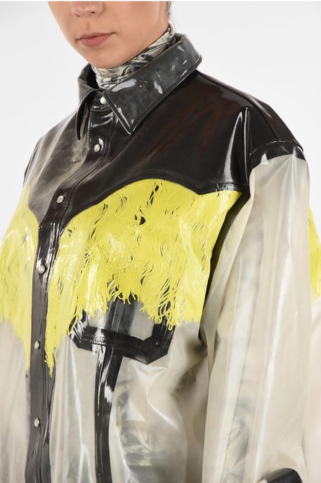 MM0 Lacquer Oversize Shirt with Snap Button in Bianco, Grigio - Image 3