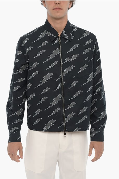Printed Overshirt with Zip Closure in Blue - Image 1