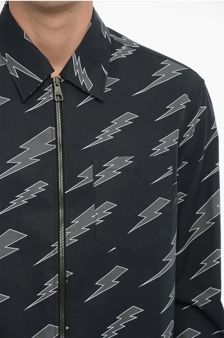 Printed Overshirt with Zip Closure in Blue - Image 3