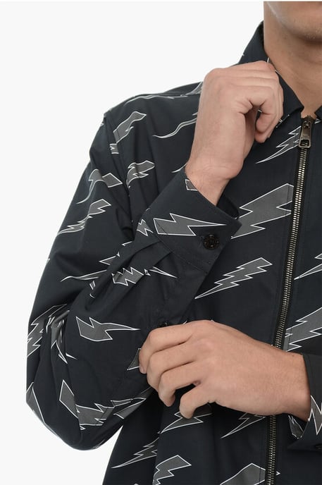 Printed Overshirt with Zip Closure in Blue - Image 4