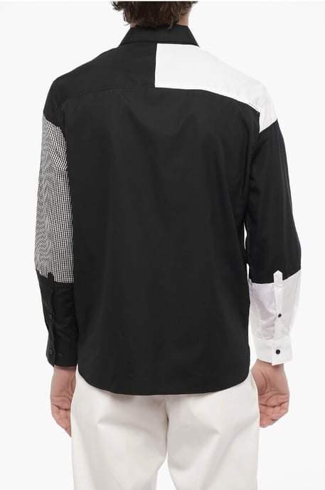 Patchwork Cotton Shirt in Black & White - Image 2