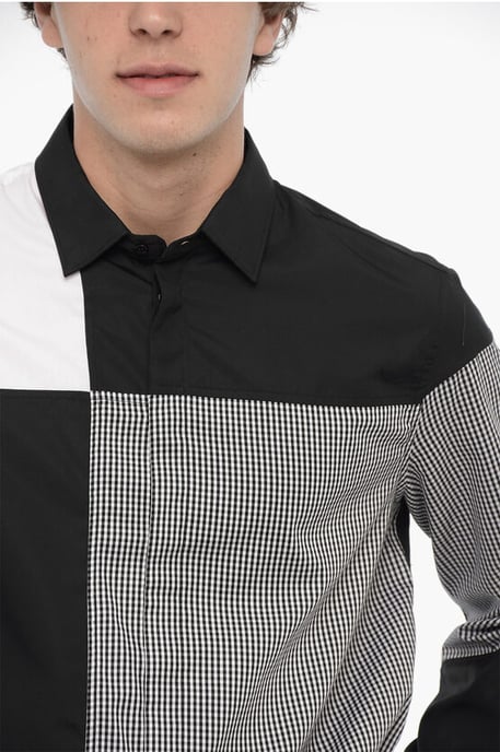 Patchwork Cotton Shirt in Black & White - Image 3
