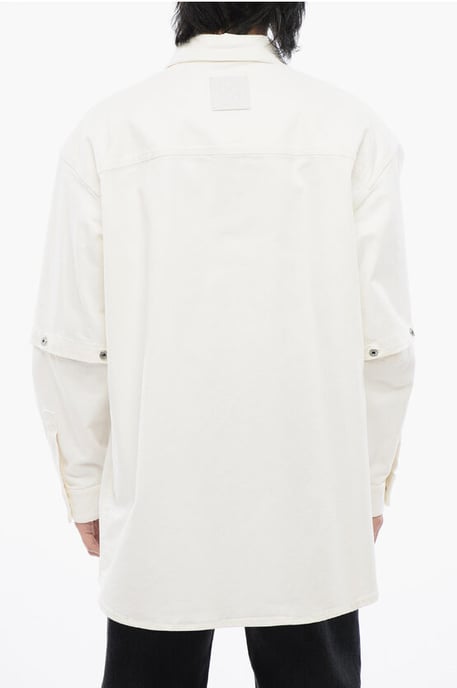 Denim Shirt With Removable Sleeve in White - Image 2