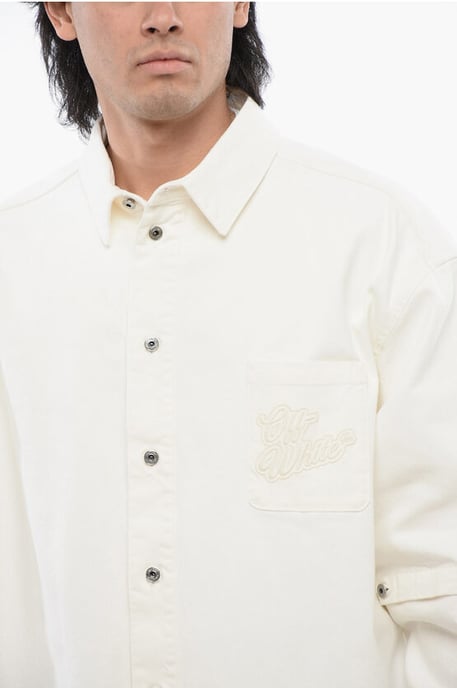 Denim Shirt With Removable Sleeve in White - Image 3